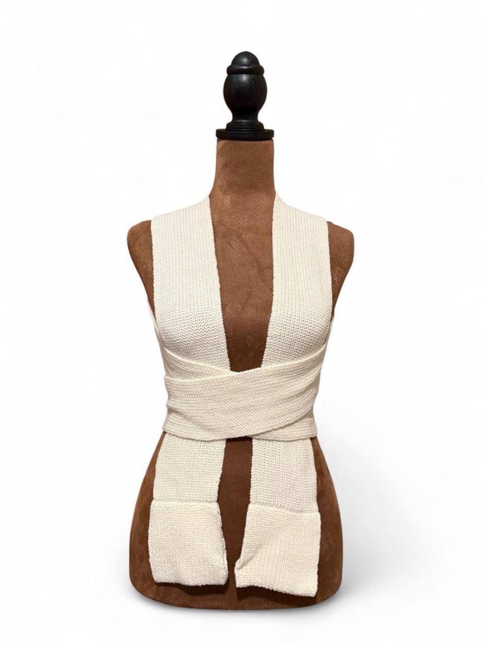 White Fox Cream Convertible Knit Wrap Top | Open Back Tie Sweater S/M